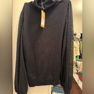 Halogen by Nordstrom Black Turtle Neck Sweater with Textured Sleeves